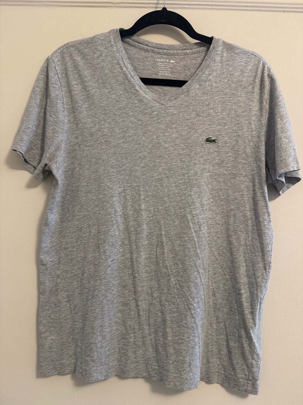 Lacoste V-Neck T-Shirt Size US M Grey Pima Cotton